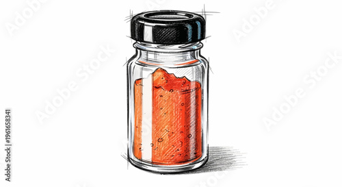 Glass vial with orange powder, sketch style