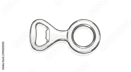 Hand-drawn bottle opener with circular handle on white background