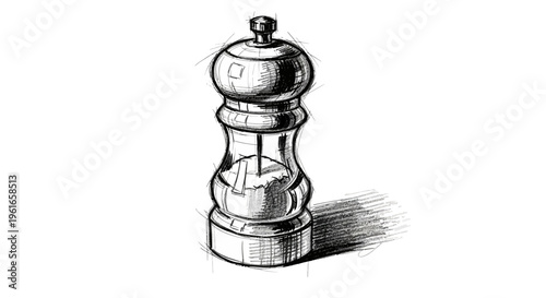 Hand-drawn illustration of a pepper mill with shadows