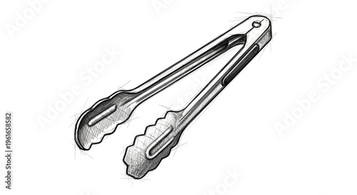 Hand-drawn kitchen tongs illustration on white background