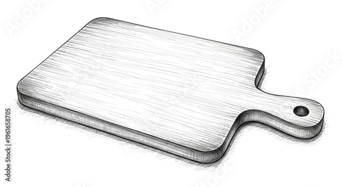 Hand-drawn sketch of a wooden cutting board on a white background