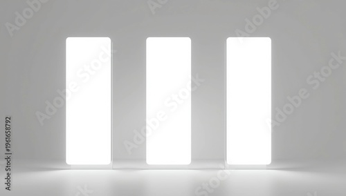 vertical illuminated panels standing side by side in a clean studio environmen