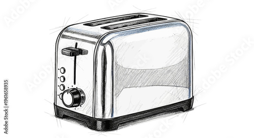 Retro chrome toaster sketch, kitchen appliance illustration