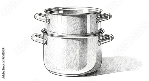 Stacked Stainless Steel Cooking Pots Illustration