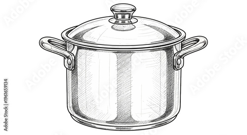 Stainless steel cooking pot with glass lid, isolated on white background