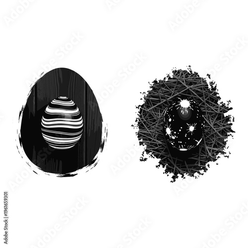 Cosmic egg and nebula explosion in monochrome art Vector, illustration