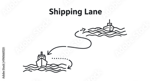 Illustration of Shipping Lane with Two Ships Navigating on Wavy Sea