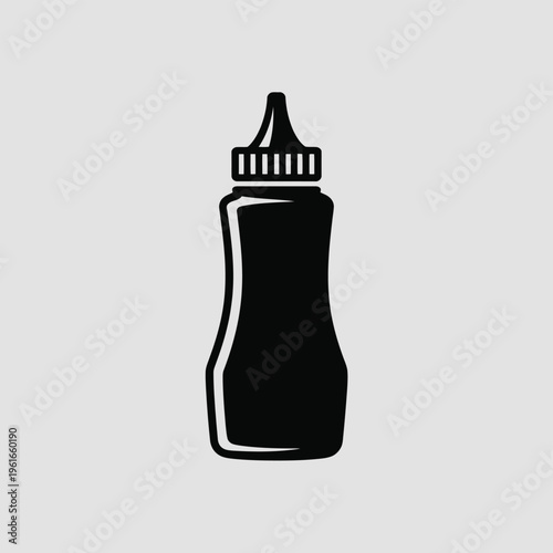 A minimalist black and white vector icon of a squeeze bottle used for condiments like ketchup