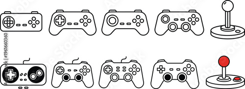 A collection of various video game controller icons arranged in two neat rows on white background