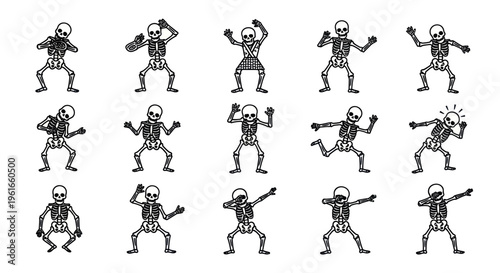 Cartoon Skeleton Dance Poses - Happy Halloween & Fun Concepts