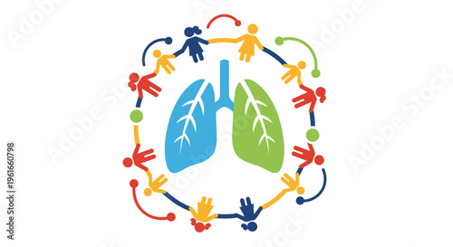 Vibrant global network of diverse people uniting around respiratory health, symbolizing collective care and interconnected well-being