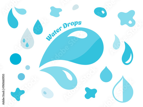 フラットデザインのシンプルなしずくや水滴のイラスト