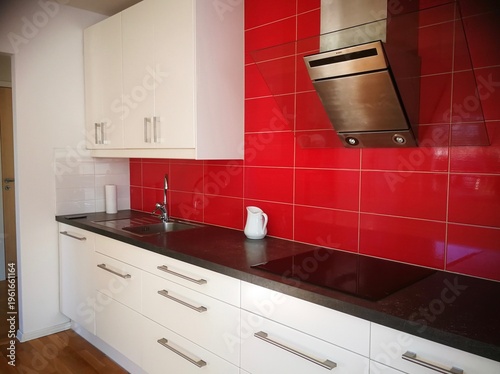 Scandinavian kitchen in red style