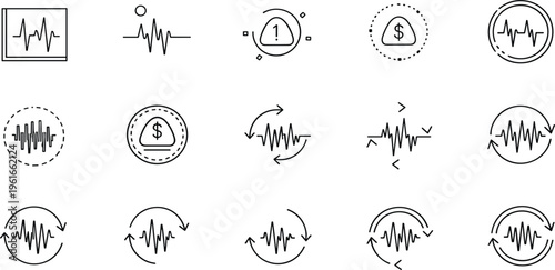 Icons Representing Financial Fluctuations, Market Trends, and Investment Risk Indicators
