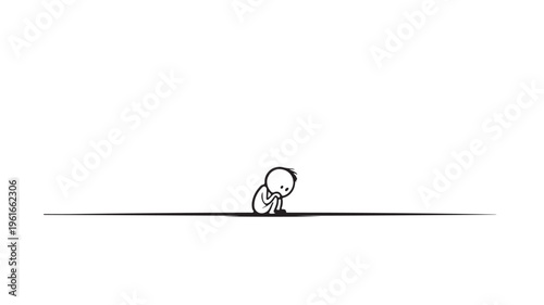 Sad Little Boy Sitting Alone On Floor For Emotional Concepts And Childrens Illustrations