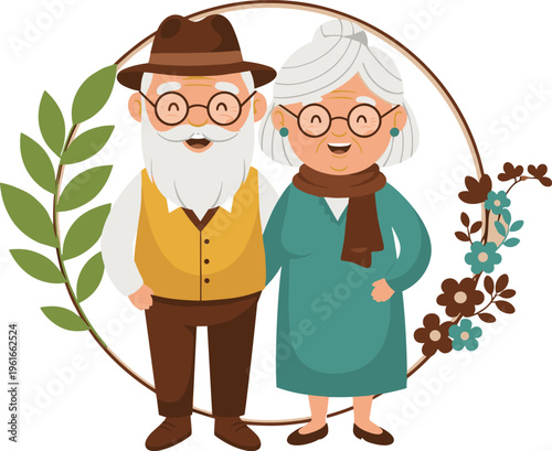 Cute elderly couple illustration smiling grandparents character family love flat vector design
