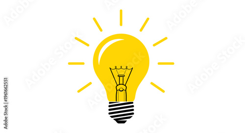 Bright yellow light bulb illustration representing ideas and creativity in a modern graphic style.