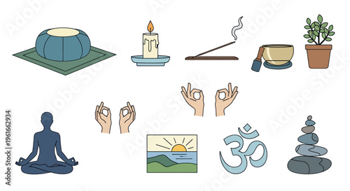 Meditation and Yoga Icons: Zen, Spirituality, Wellness, Mindfulness, Calmness