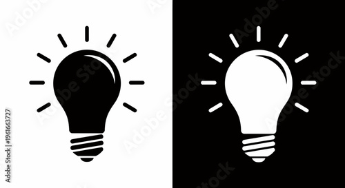 Pair of light bulb icons showing contrast between dark and light themes, modern illustration of ideas.
