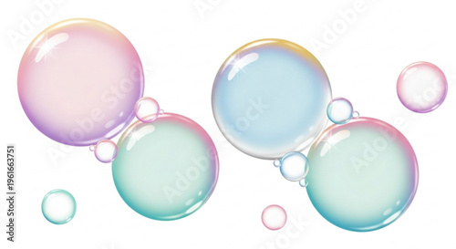 Colorful soap bubbles floating in air pastel rainbow hues shiny transparent orbs whimsical fun scene