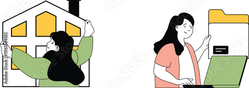 Two people exploring housing options through digital and physical means in a simple yet engaging way