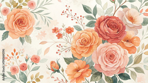 Seamless background filled with layered pink and red roses