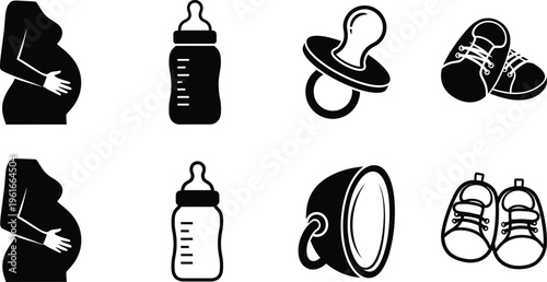 Baby and pregnancy related items icon set