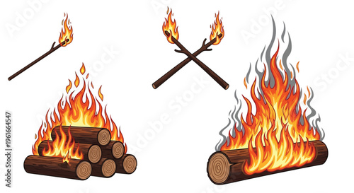 A set of fire and torches