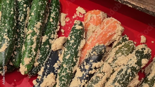 Japanese vegetable pickle with soybean miso sell in local fish market