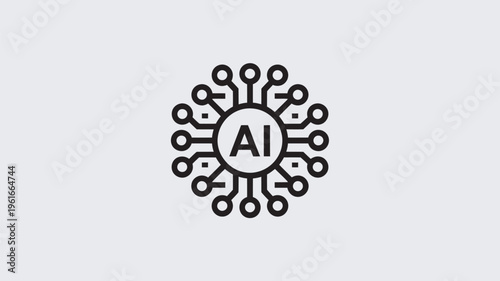 A stylized black and white logo featuring a circuit board design with the letters AI in the center.