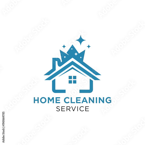 Blue house logo with crown and stars for residential cleaning service.