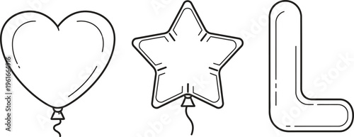 Vector outline balloons featuring heart star and letter L shapes perfect for party decorations web elements and celebration designs