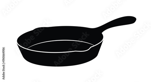 Simple black silhouette of a cast iron skillet on a white background