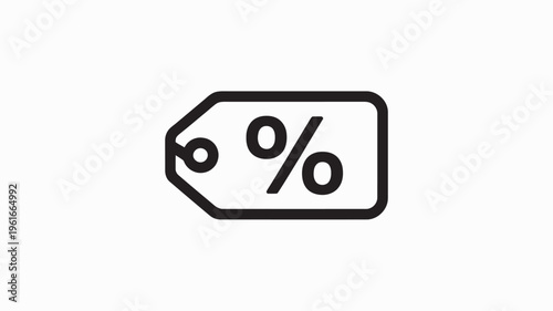 A simple black and white icon of a price tag with a percentage symbol
