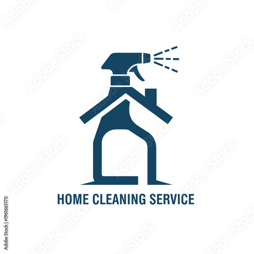 House cleaning service logo, spray bottle and house symbol, hygiene and disinfection concept vector.