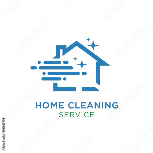 Home cleaning service with abstract house logo and sparkling elements for maintenance and tidiness.