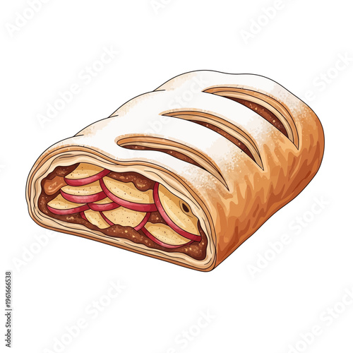 Apple Strudel Pastry Dessert Slice Isolated