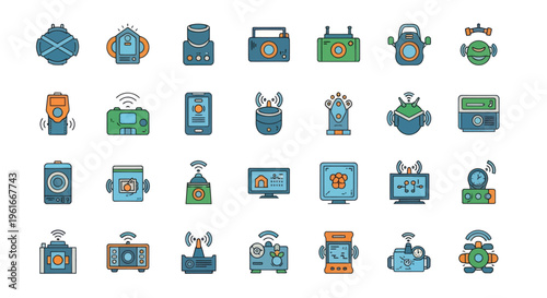 Collection of Retro and Modern Gadgets Icons - Technology, Communication, and Devices