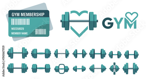 Gym Membership Card and Dumbbell Icons Set