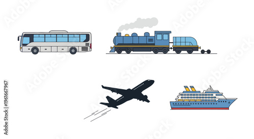 Pixel Art Transportation Collection: Bus, Train, Airplane, Cruise Ship