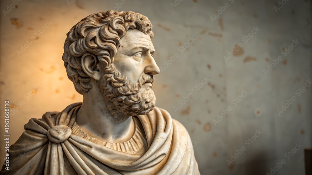 Obraz premium ancient marble bust of philosopher on textured wall