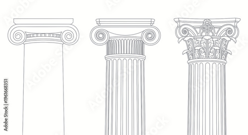 Classical Architecture: Ionic, Corinthian, and Composite Column Capitals - Line Art