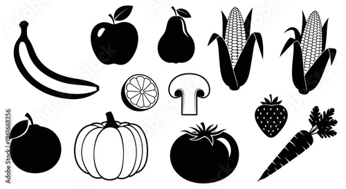 Collection of Fresh Fruits and Vegetables Icons - Healthy Food Icons