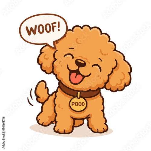 Cute Poodle Puppy Barking Woof Cartoon, Kawaii Dog Character