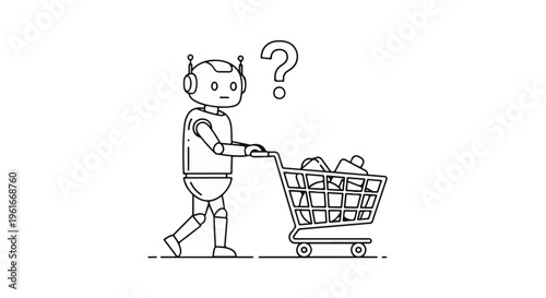 Robot Shopping Cart Question Mark Vector Illustration