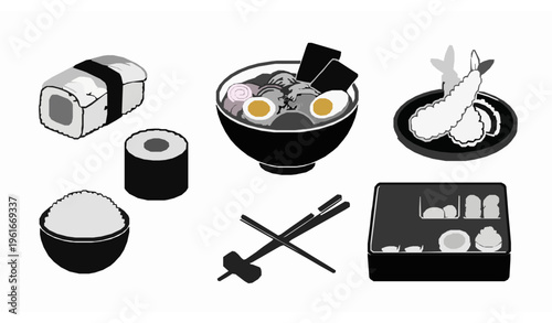 Japanese Food Vector Illustration – Traditional Cuisine Collection for Menu and Marketing