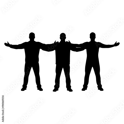Silhouette of Three Men Standing with Arms Outstretched.
