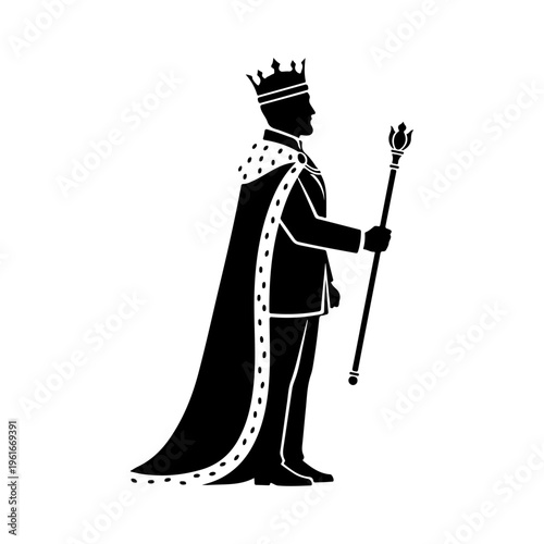 Silhouette of a King in Royal Robes Holding a Scepter.