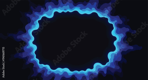 Dynamic abstract blue glowing energy wave frame on dark background for digital design and vibrant visual effects