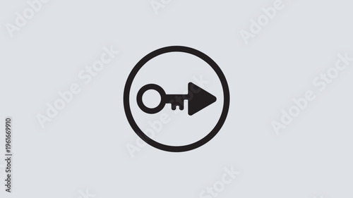 A simple black key icon with an arrow pointing to the right inside a circle on a white background